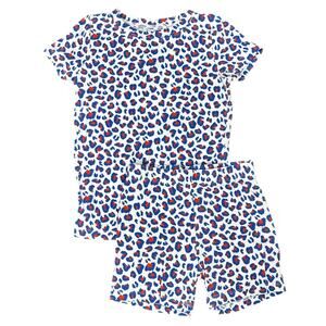 Dreamy Zzz Blue Red Leopard Bamboo Short Pajama Set Size 4T